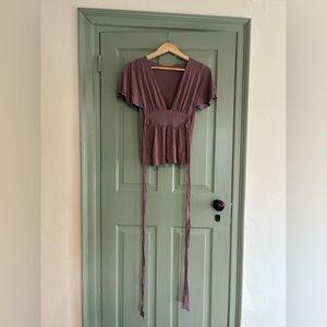 Women's Mauve Wrap Tie Front Top